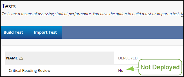 the test storage page